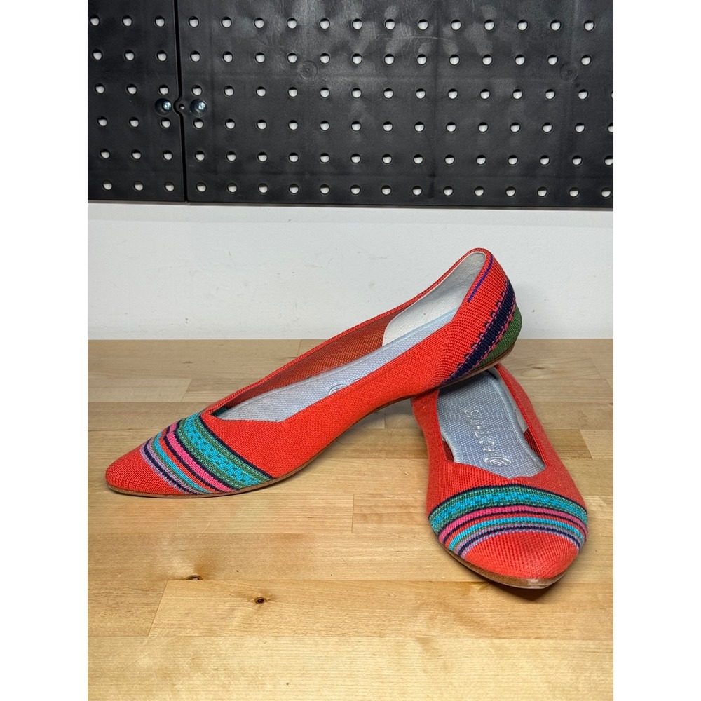 Rothys The Merino Point Blaze Ribbon Stripe Red Knit Flat Shoes Womens 10